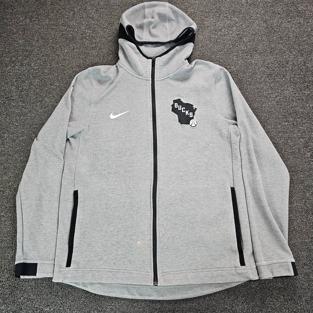 Nike Milwaukee Bucks Hoodie Mens Large NBA Dri-FIT Full Zip Gray Basketball